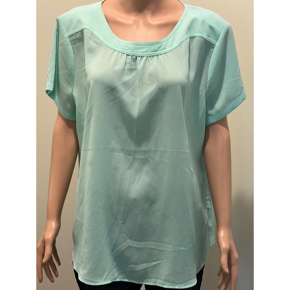 Van Heusen XL Serene Green Gathered Short Sleeve Sheer Top